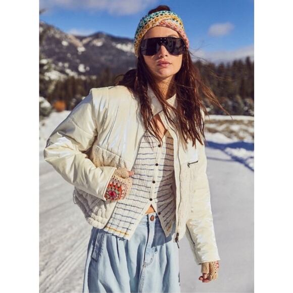 Free People Jackets & Blazers - Free People Puffer Jacket Knit With It Quilted Knitted Ivory XS $298 Ski Winter